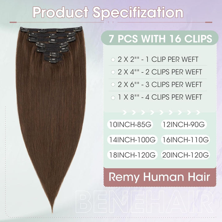 Benehair Clip in Extensions Echthaar, 120g Schwer Clips in Echthaar Extension, 7Pcs 16 Clips Remy Ec