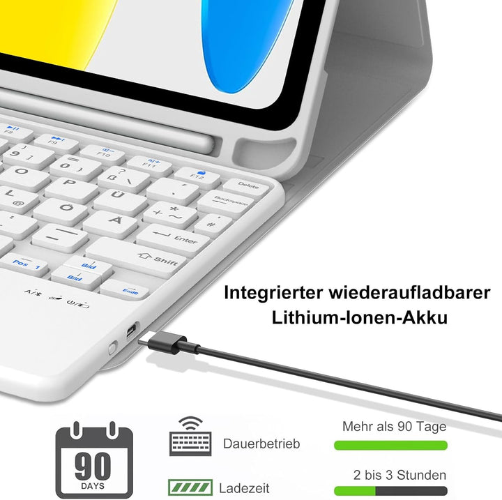 Hülle Tastatur für iPad (A16) 11/10 Generation (2025/2022) 11/10.9 Zoll Grau iPad (A16) 11/10 Genera