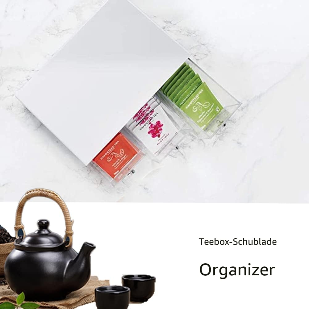 Teebox mit 3 Schubladen, Teeboxen für Teebeutel, Küchen Organizer, Kühlschrank Organizer, Teebeutelb
