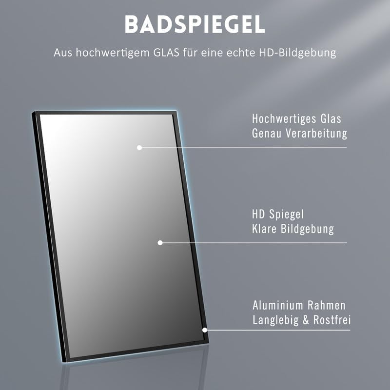 WOWINNE Spiegel Schwarz 40x60cm Wandspiegel Rechteckiger mit Metall Rahmen Badezimmerspiegel Dekorat