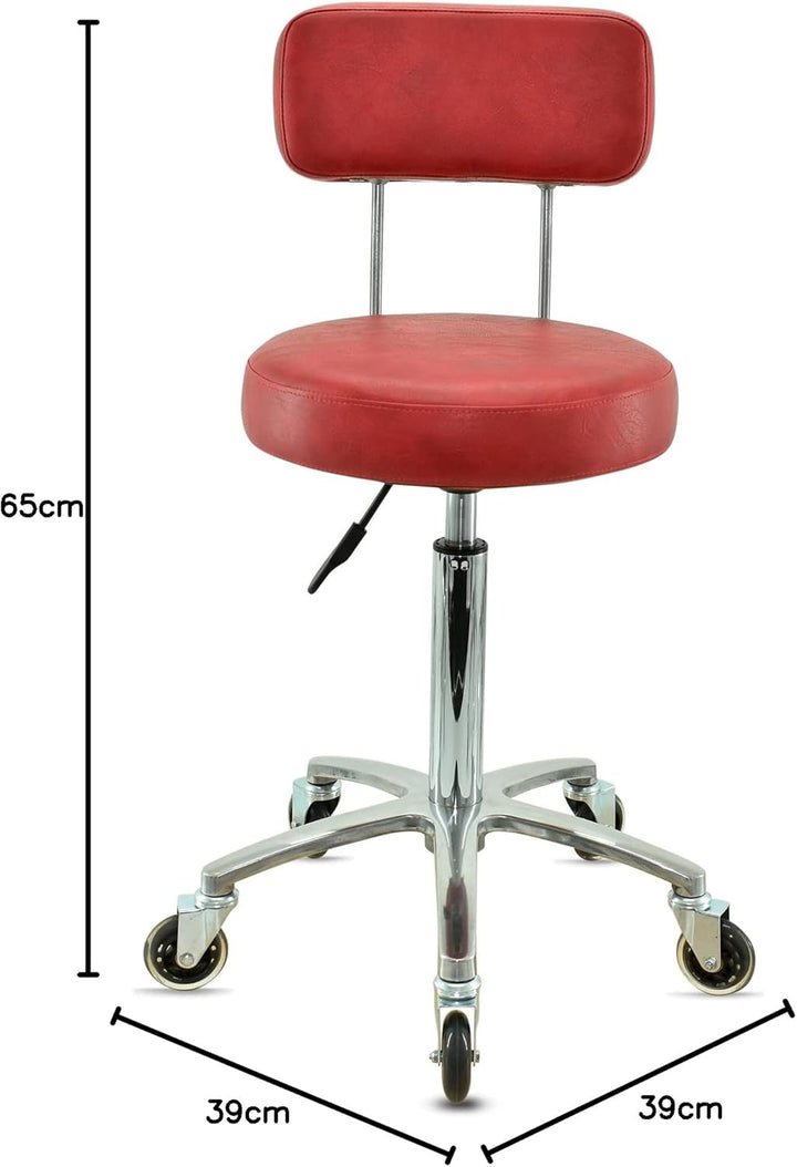 Premium Rollhocker mit Lehne in Rot - Höhenverstellbar von 55 bis 75 cm - Rundsitz - Drehhocker Arbe