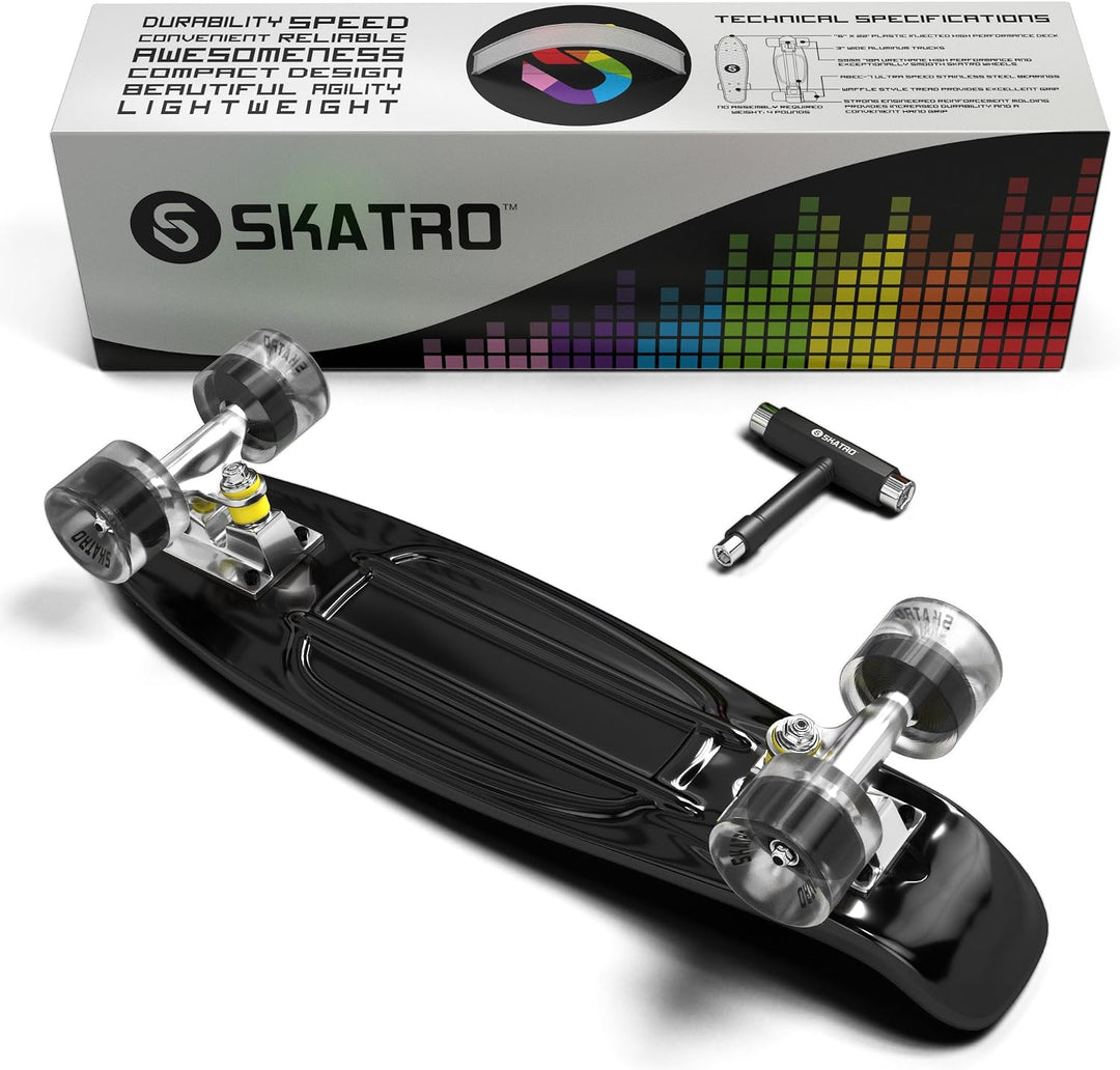 Skatro - Mini-Cruiser-Skateboard. 22 Zoll Kunststoff-Board im Retro-Stil, komplett mit Midnight Mist