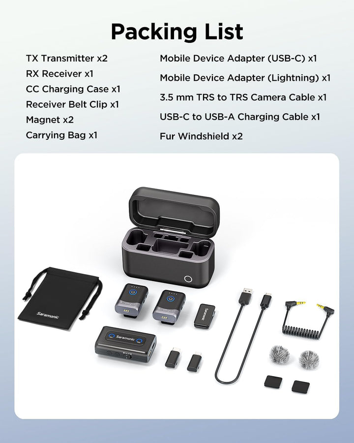 Saramonic Mix Kabelloses Lavalier-Mikrofon Handy, 200M, Lightning USB-C Mikrofon für iPhone 7-17 Ser