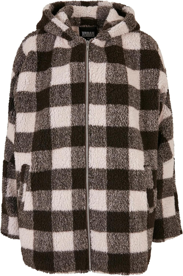 Urban Classics Ladies Hooded Oversized Check Sherpa Jacket Frauen Übergangsjacke braun S pink/brown,