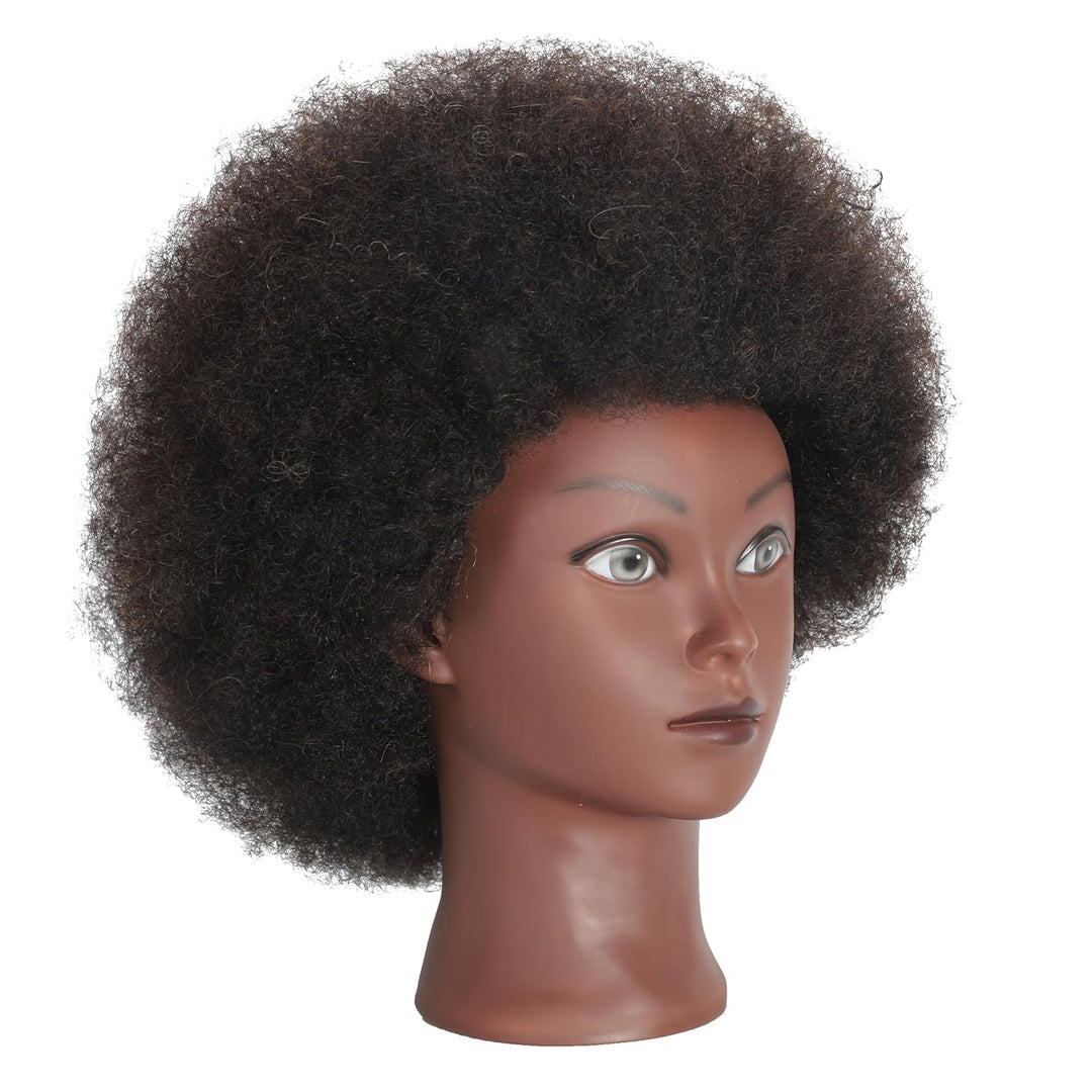 Training Head African American with 100% Human Hair Mannequin Head Cosmetology Afro Hair Manikin Hea