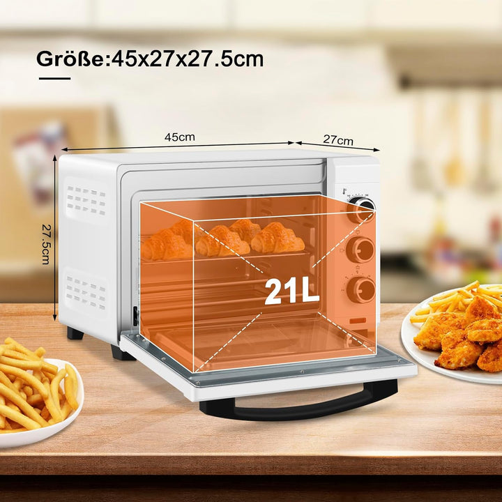 WOLTU Mini Backofen 20 Liter Pizzaofen Glastür mit Backblech mit Timer 100-250°C 1400 Watt Weiss BF0