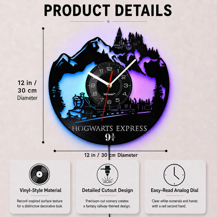 Viiluuxr Led Wanduhr Vintage Vinyl Schallplatte Wanduhren Hogwarts Express Nachtlicht Wanduhren 7 Fa