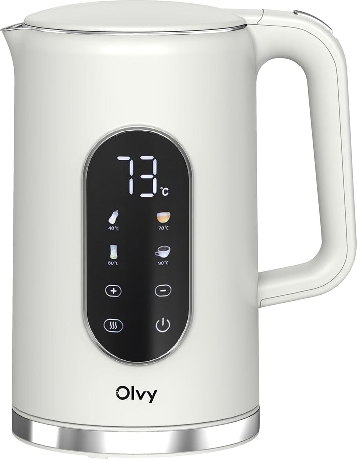Olvy Elektrischer Wasserkocher 1,7L mit Temperaturkontrolle – Schnellkochender Edelstahl Heisswasser