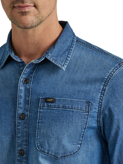 Lee Herren Extreme Motion Allzweck-arbeitshemd, Langärmelig Hemd mit Button-Down-Kragen S Denim Medi