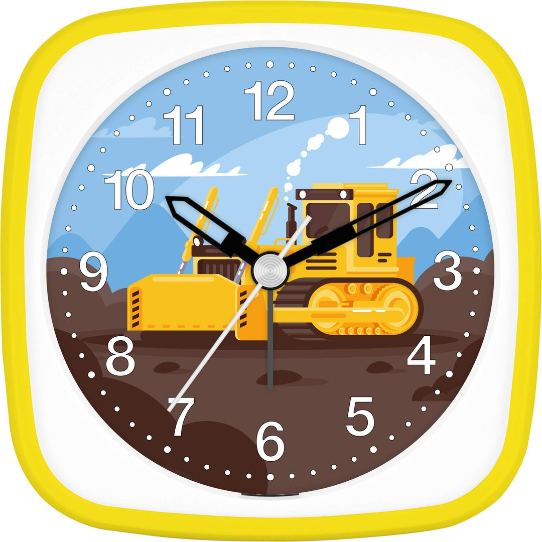Eurotime Wecker Jungen Baustelle Planierraupe, Kinderwecker, Gelb, Kunststoffgehäuse und Kunststoffg