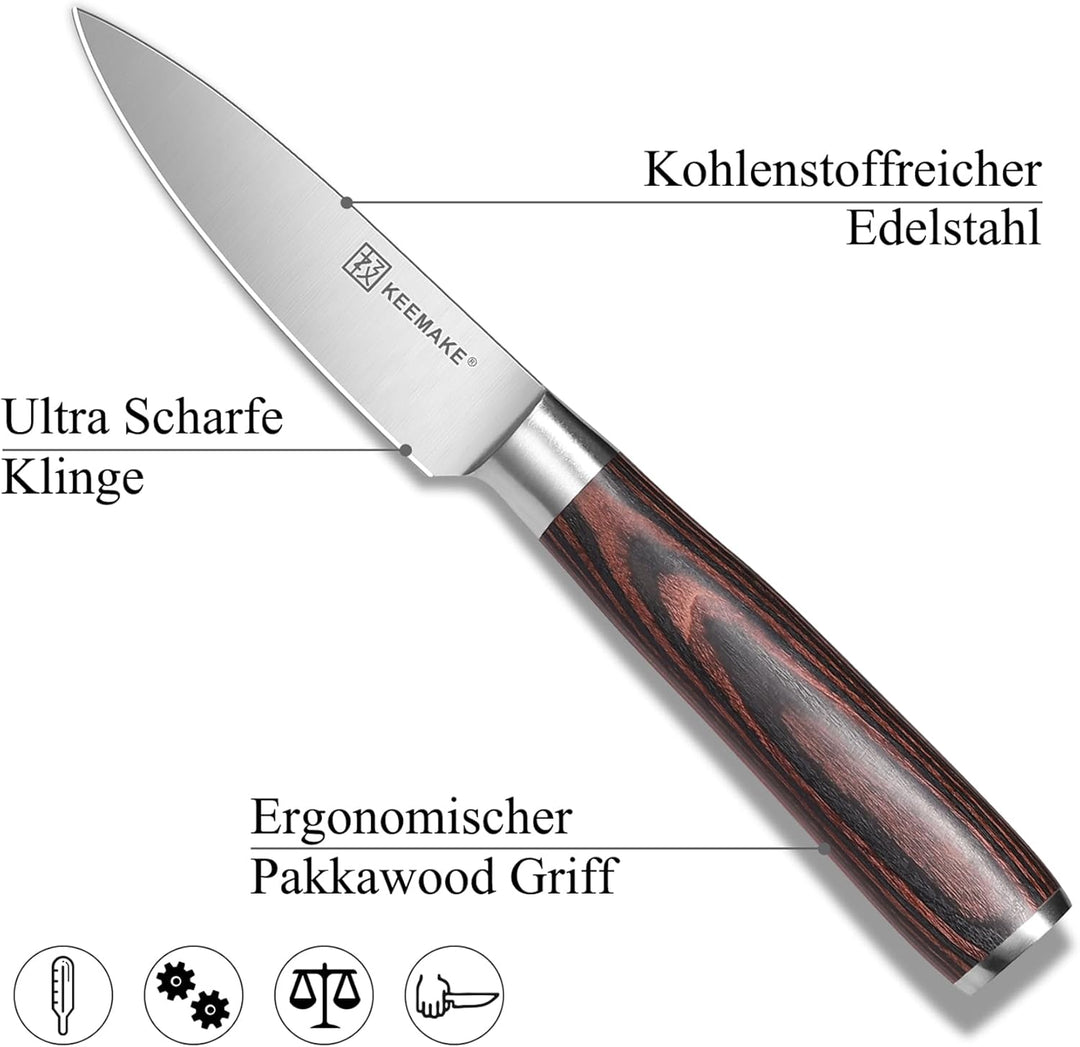 KEEMAKE Schälmesser Gemüsemesser 9 cm Klingenlänge Profi Küchenmesser Messer Obstmesser aus deutsche