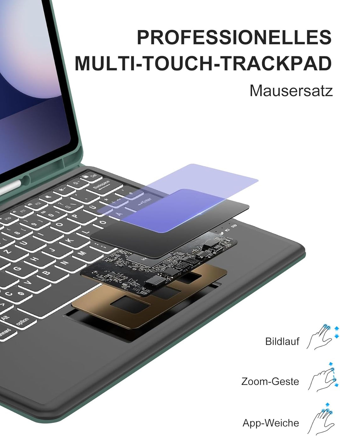 Hülle mit Deutscher QWERTZ-Tastatur für Samsung Galaxy Tab S10 Plus 12,4 Zoll (2024), S9 Plus (2023)
