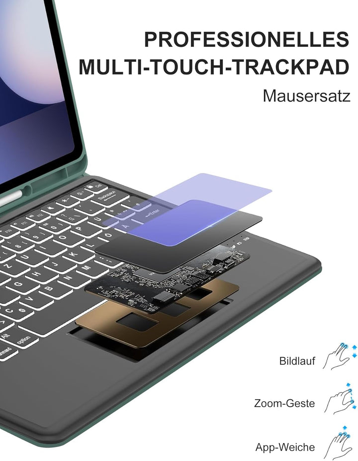 Hülle mit Deutscher QWERTZ-Tastatur für Samsung Galaxy Tab S10 Plus 12,4 Zoll (2024), S9 Plus (2023)