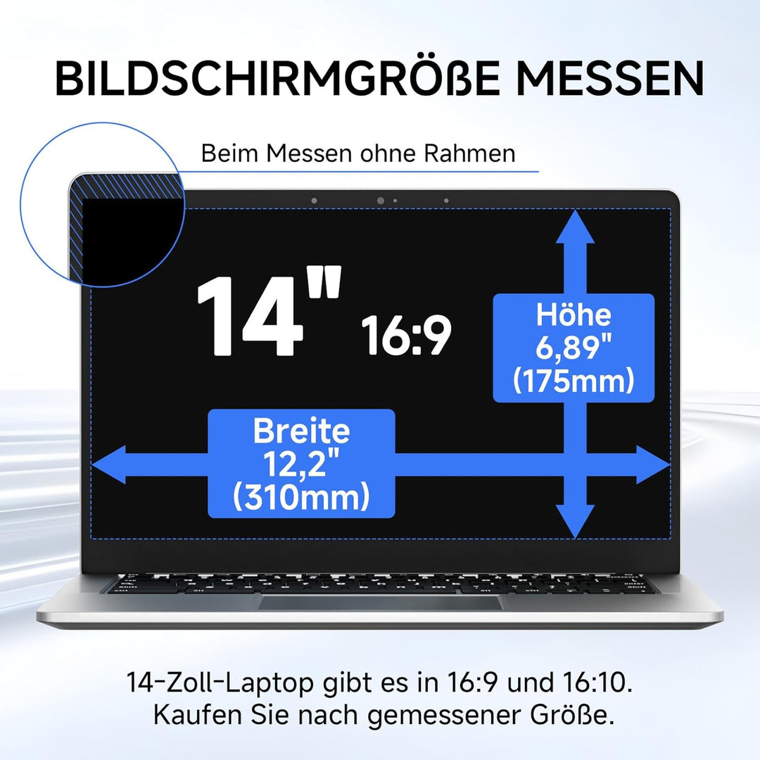 ZOEGAA Sichtschutzfolie Laptop 14 Zoll 16:9,Anti Blaulicht Blendschutz Sichtschutz Laptop 14 Zoll, A