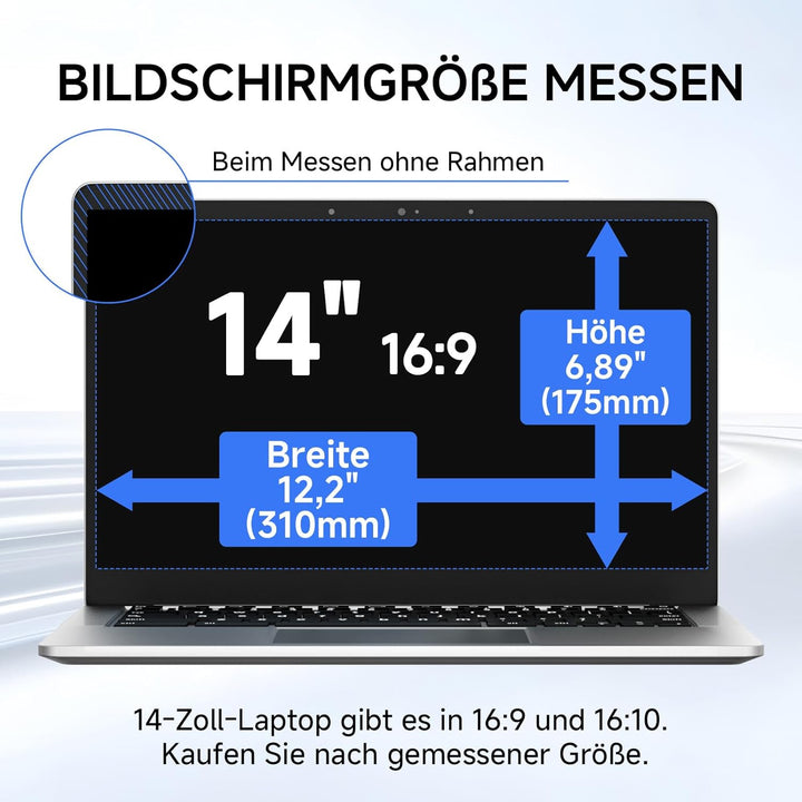 ZOEGAA Sichtschutzfolie Laptop 14 Zoll 16:9,Anti Blaulicht Blendschutz Sichtschutz Laptop 14 Zoll, A