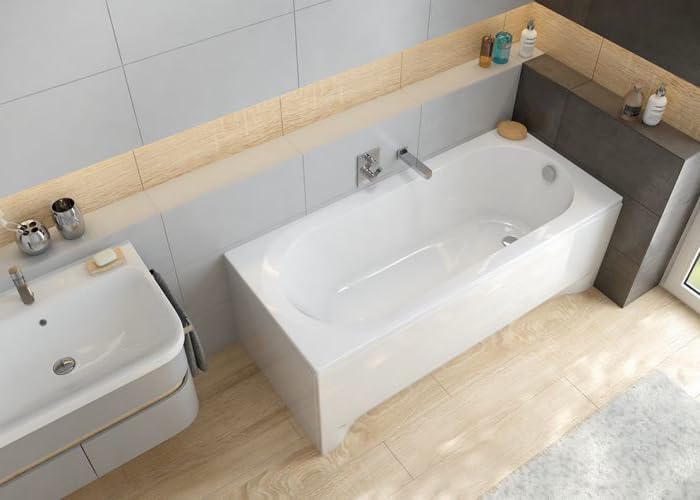 VBChome Badewanne 140 x 70 cm Weiss Acryl SET Wannenträger Siphon Wanne Rechteck Design Modern Styro