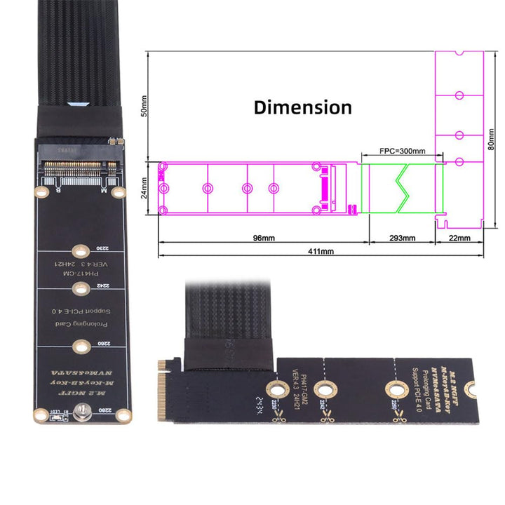 cablecc PCI-E 4.0 NVME NGFF M-Key Stecker auf Buchse, Verlängerung, 30 cm, rechtwinklig, Typ PCI-Exp