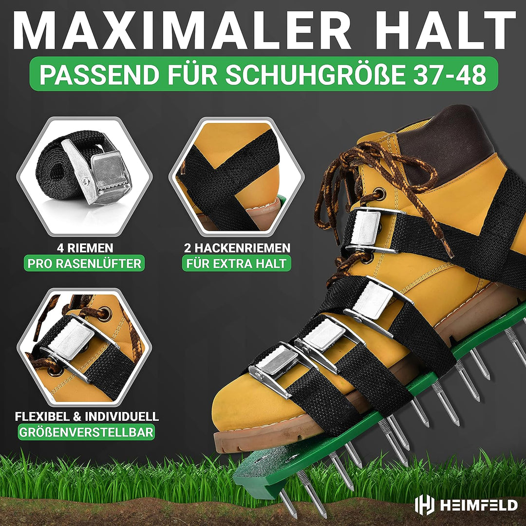 HEIMFELD® Nagelschuhe mit Riemen - Zum Rasen belüften oder als Estrichschuhe - Rasenlüfter Schuhe in