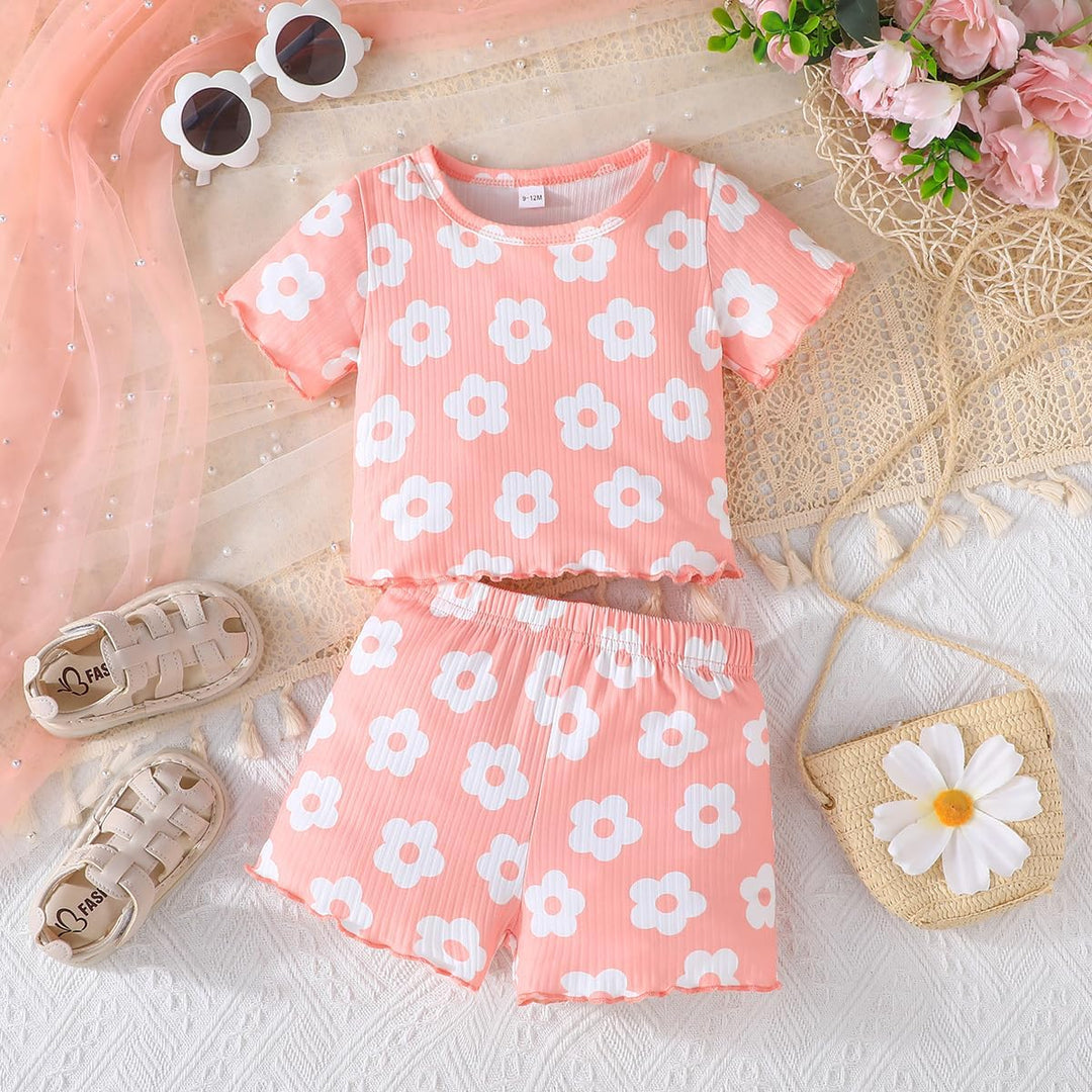 Kleinkind Baby Mädchen kleidung Set Rüschen Gerippte Kurzarm/Langarm T-Shirt Tops + Shorts Hosen 4Pc