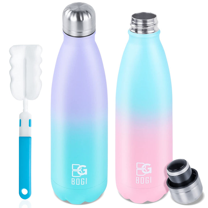 BOGI Edelstahl Trinkflasche 750ml, 2-Pack Doppelwandige Thermosflasche Auslaufsicher Trinkflasche Ed