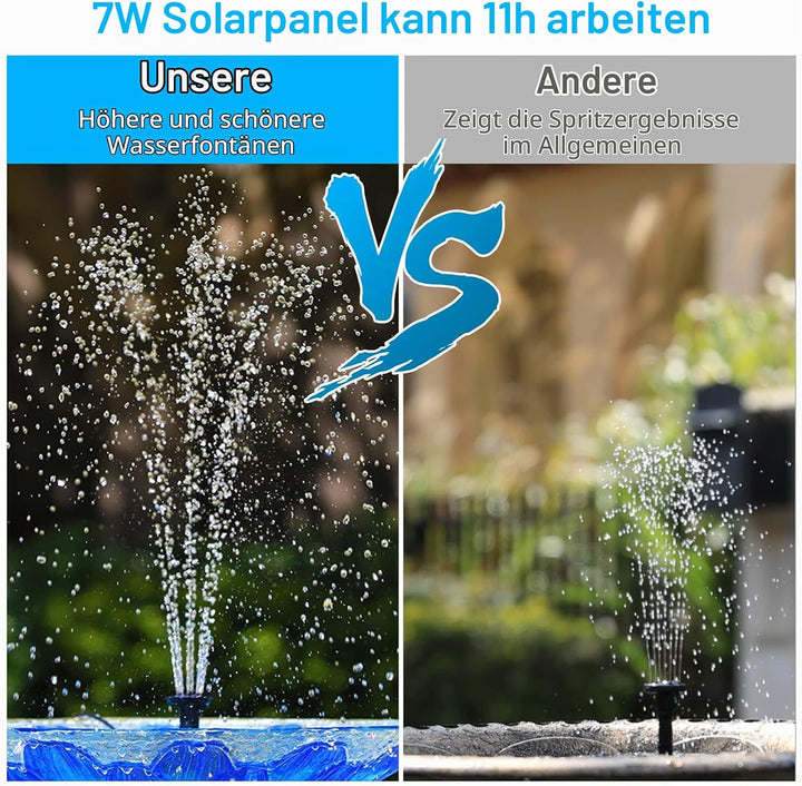 AISITIN 7W DIY Solar Springbrunnen, Upgrade Solar Teichpumpe mit 1.5m Wasserleitung und Feste Pfähle