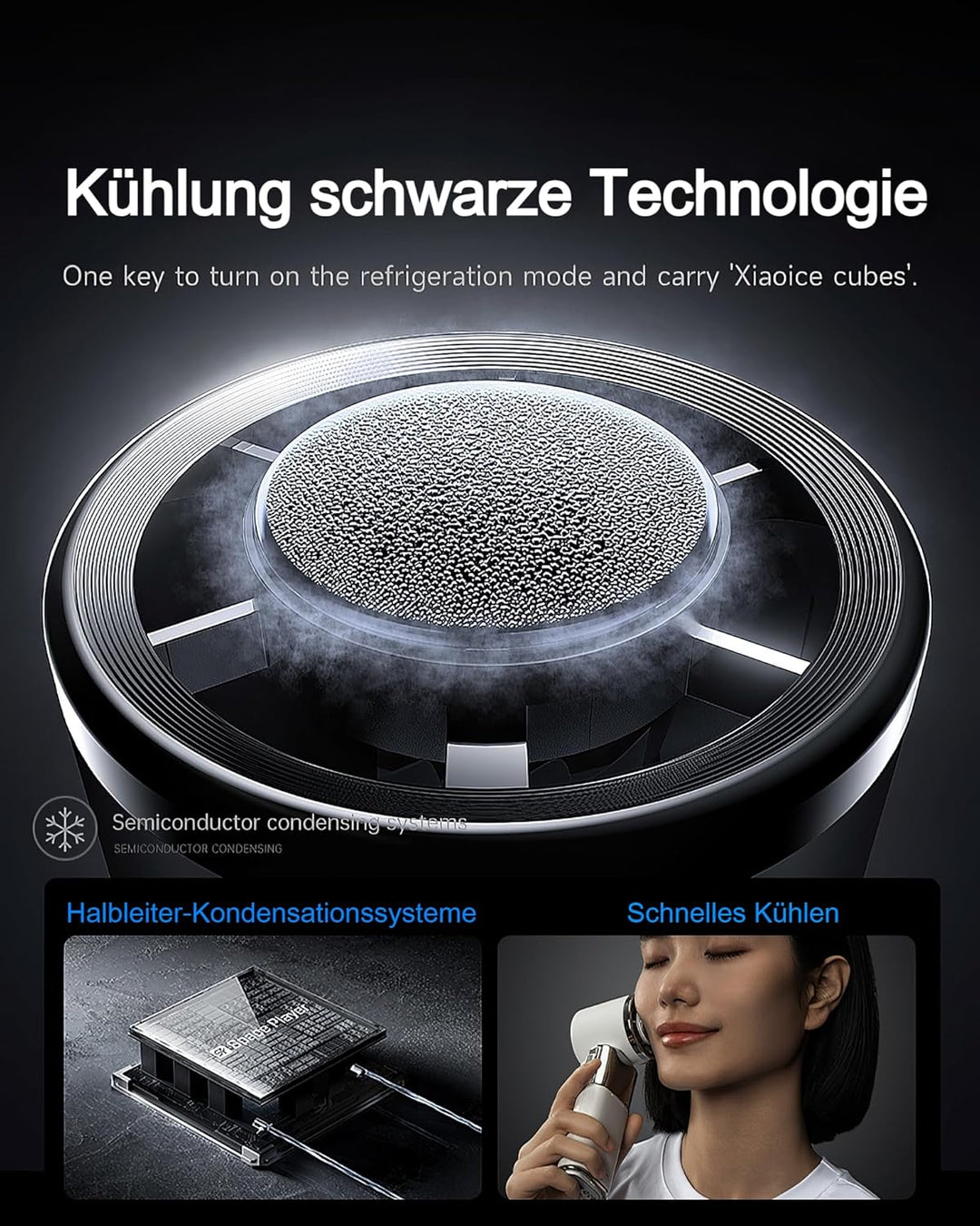 Tragbarer Handventilator mit Turbo-Lüfter und Eiskühlung, 9000mAh handventilator akku aufladbar, 100