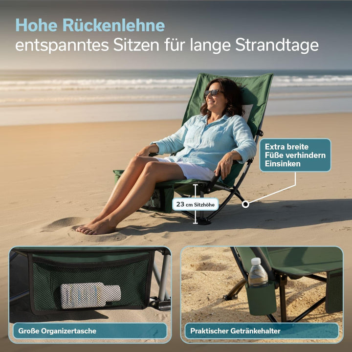 Skandika Strand Klappstuhl Beach | Bequemer Strandstuhl mit atmungsaktivem Mesh, Getränkehalter, nie