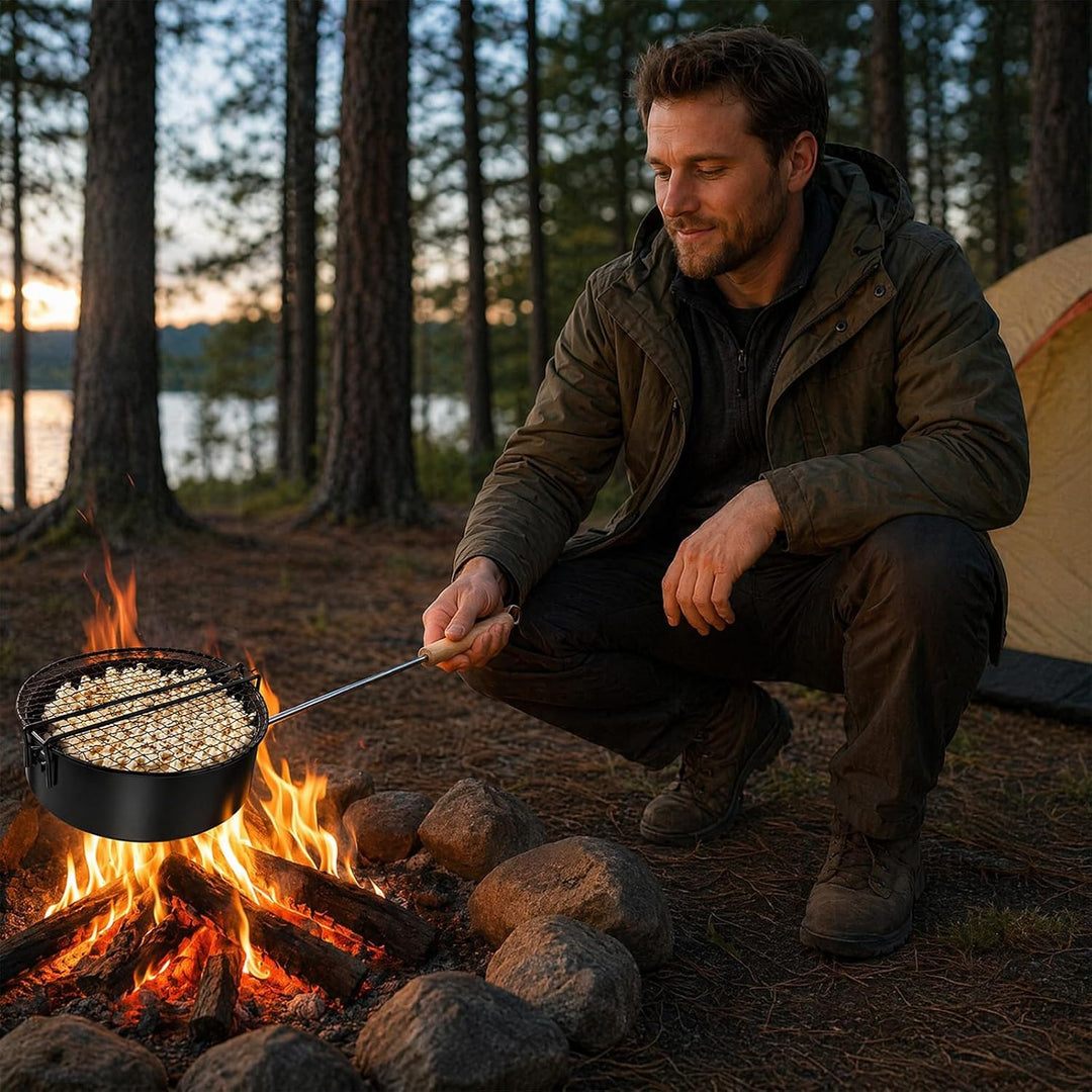 BORDEAG Popcorn Maker Lagerfeuer,Popcornpfanne Für Das Lagerfeuer,Outdoor Camping Popcorn Pfanne,Out