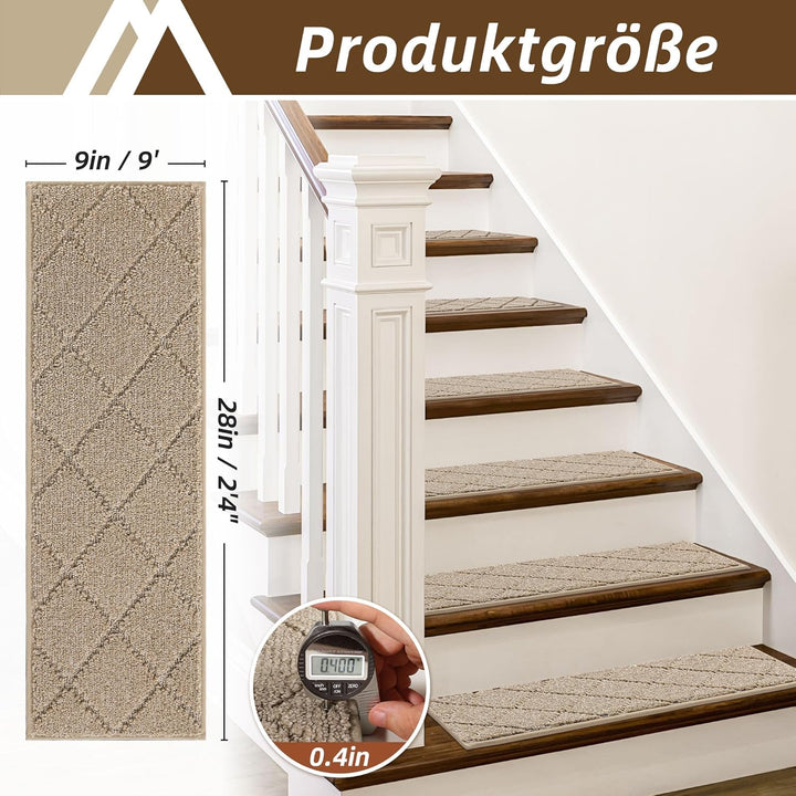 COSY HOMEER 15 Stück Treppenstufen Matten, 70 x 22cm Anti Rutsch Stufenmatten Selbstklebend, Maschin