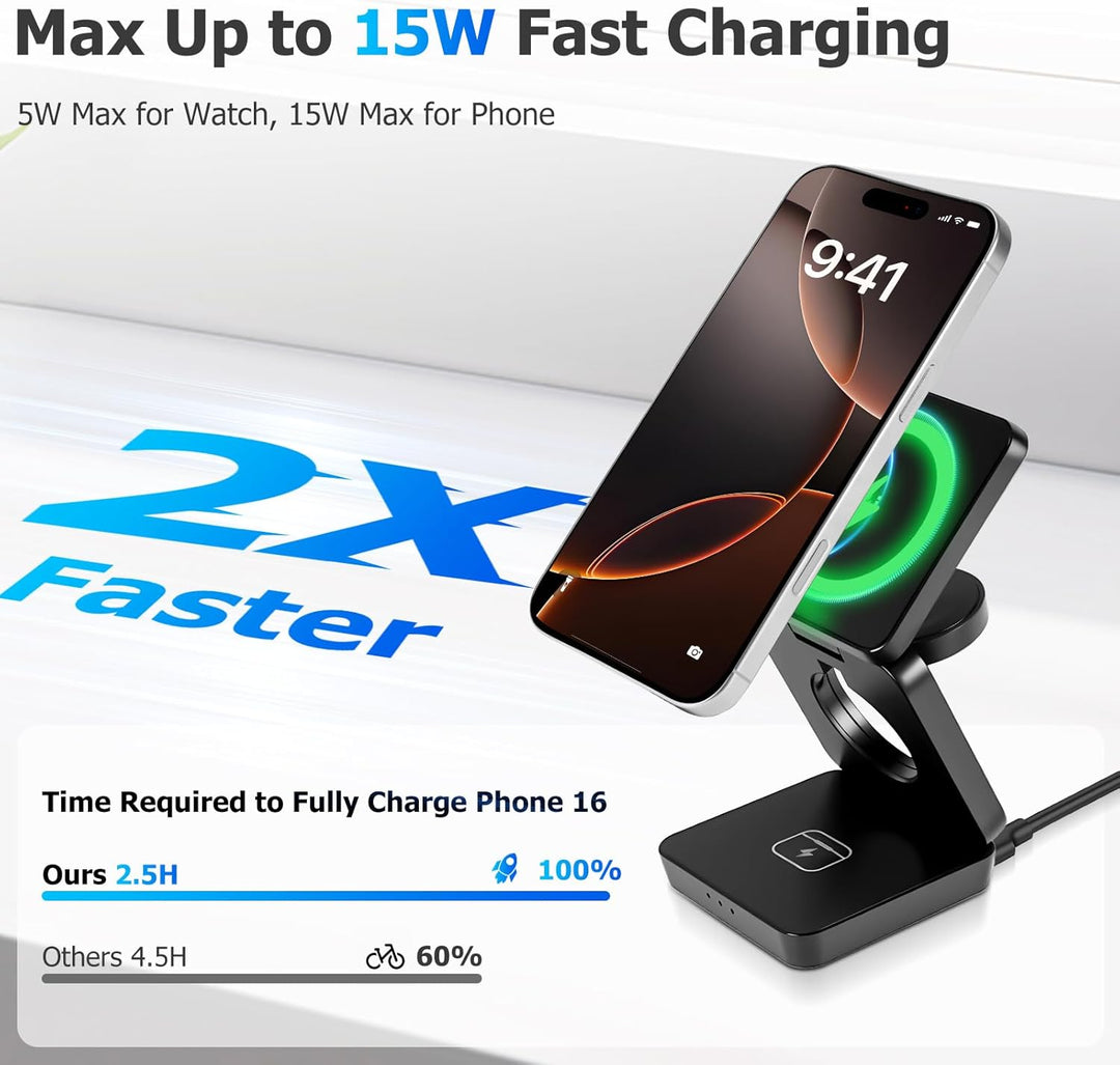 3 in 1 Faltbare Kabellose Ladestation Magsaf Induktive Ladestation für Appple Watch und Phone, Wirel