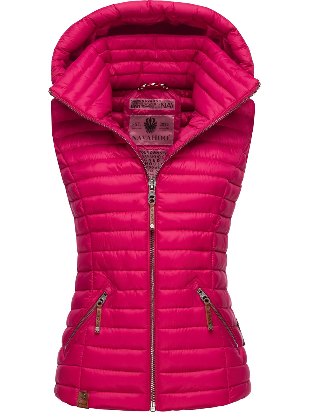 Navahoo Damen Übergangsjacke leichte Steppweste mit Abnehmbarer Kapuze Shadaa XS-3XL XS Fuchsia, XS