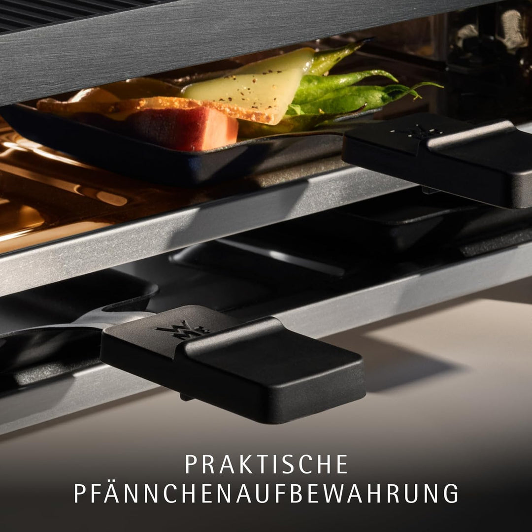WMF Lono Raclette Grill mit Pfännchen und Schiebern, Raclette 4 Personen, 870 W, edelstahl