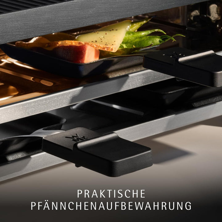 WMF Lono Raclette Grill mit Pfännchen und Schiebern, Raclette 4 Personen, 870 W, edelstahl