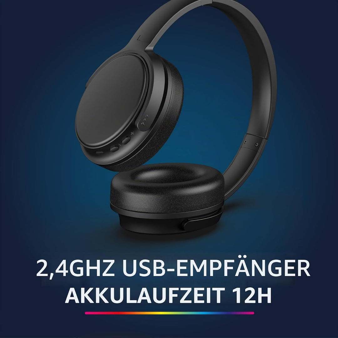 R-MUSIC RM306841 – Kabellose TV-Kopfhörer mit USB-Empfänger 2,4 GHz – 12 Stunden Akkulaufzeit – FM-R