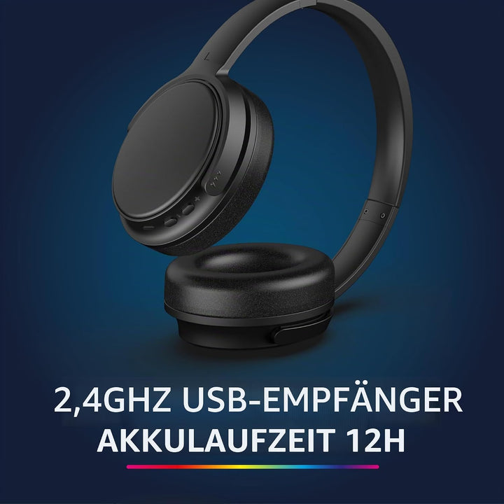 R-MUSIC RM306841 – Kabellose TV-Kopfhörer mit USB-Empfänger 2,4 GHz – 12 Stunden Akkulaufzeit – FM-R