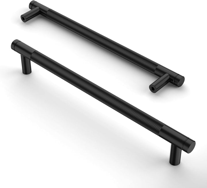 Amerdeco 10 Stück Gerändelte Schrankgriffe Schwarzes Griffe Möbel Möbelgriffe 160mm Lochabstand Türg
