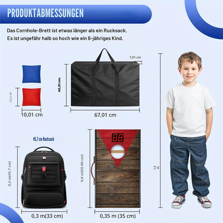 NZQXJXZ Cornhole Spiel Outdoor mit Automatischem Punktezähler, 60x35cm Massivholz Premium Corn Hole