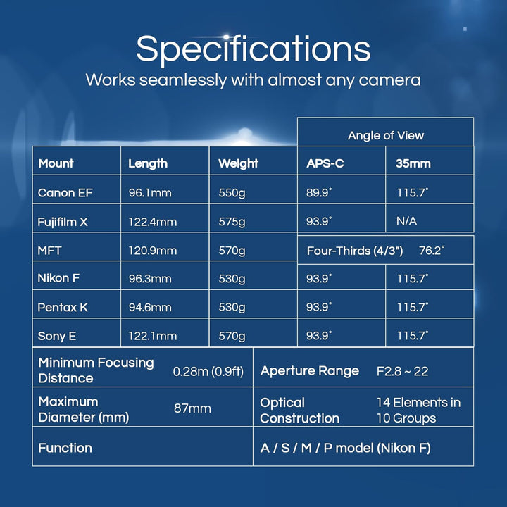 Rokinon FE14M-E 14 mm F2.8 Ultra Wide Objektiv für Sony E-Mount und Festobjektiv für andere Kameras