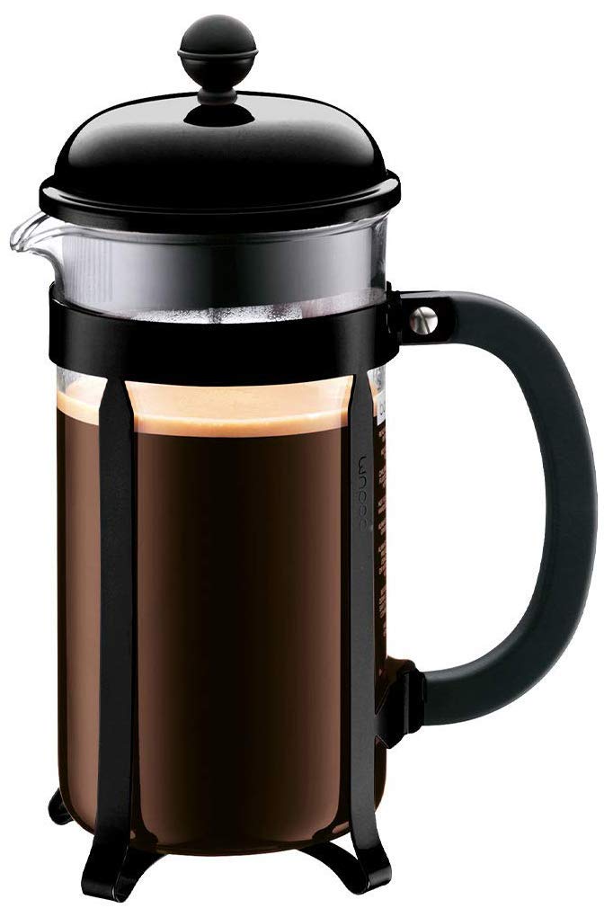 Bodum Chambord Kaffeebereiter 8 Tassen mit Metallrahmen, Chrom, Schwarz, 1 l