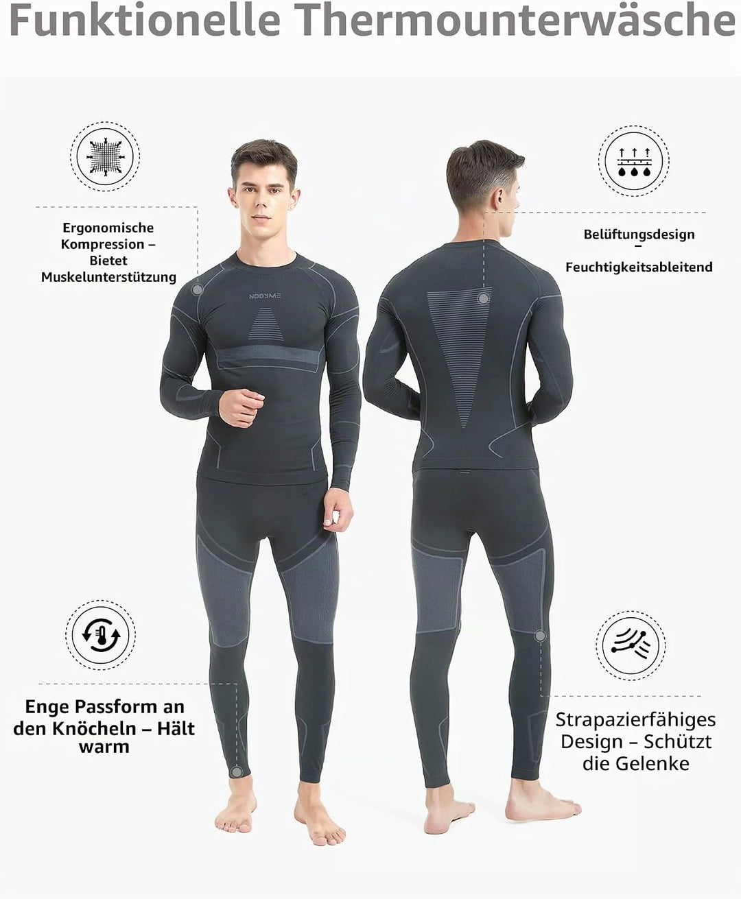 NOOYME Thermounterwäsche Herren Atmungsaktiv Thermoaktiv Funktionswäsche Herren Funktionsunterwäsche