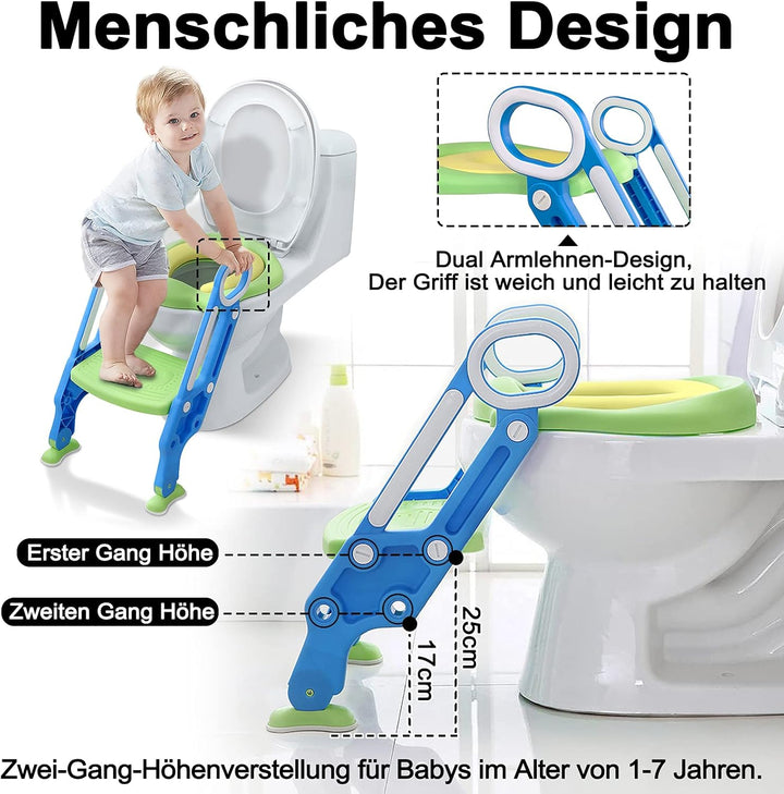 XMTECH Kinder Toilettentrainer Toilettensitz mit Treppe Faltbar Töpfchentrainer WC Trainer Höhenvers