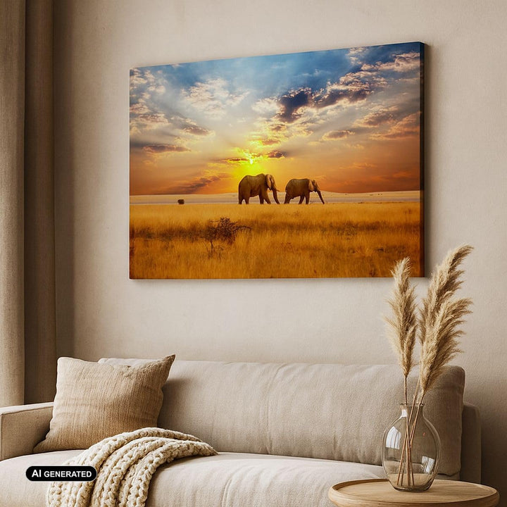 Bilder auf Leinwand Elefanten Safari Dschungel Busch Leinwandbild 70x50cm Wandbilder Dekoration Wohn