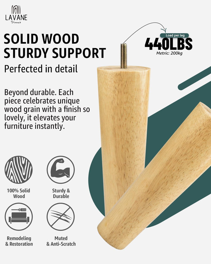 8 Zoll / 20cm Holz Tischbeine, La Vane 4 Stück Massivholz Konisch Ersatz Möbelfüsse Möbelbeine mit v