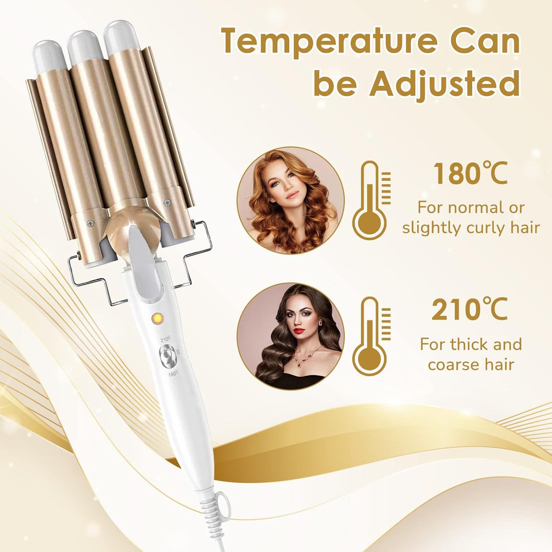 Lockenstab 3 Fässer Welleneisen,22mm Grosse Kreppeisen für Haare Beach Waves Lockenwickler,Turmalin