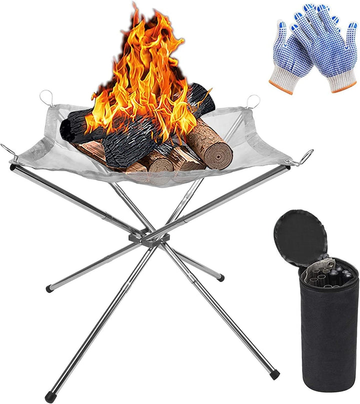 KAHEIGN Tragbare Feuerstelle für Aussen, 42cm Faltbare Edelstahlgeflecht Feuerstelle Grill-Feuerscha