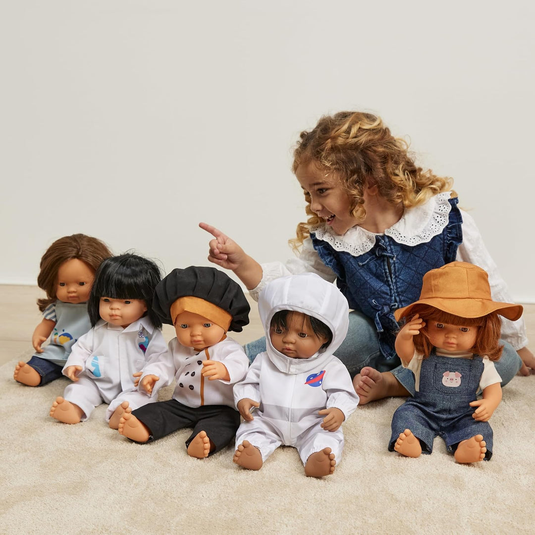 Miniland – Kleidung für 38 cm Puppe, Bauern-Kostüm für Rollenspiele und Berufsbildung, Bauer