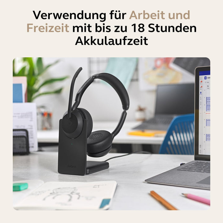 Jabra Evolve2 55 - schnurloses Stereo-Headset mit Ladestation und Jabra Air Comfort - Mikrofone mit
