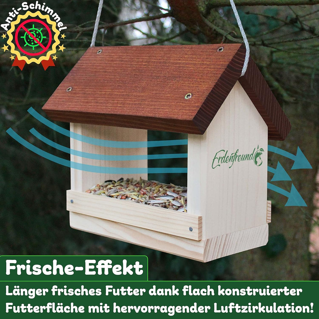 ERDENFREUND® Vogelfutterhaus 2 Grössen mit Leinenkordel reissfest Futterhaus für Vögel wetterfest mi