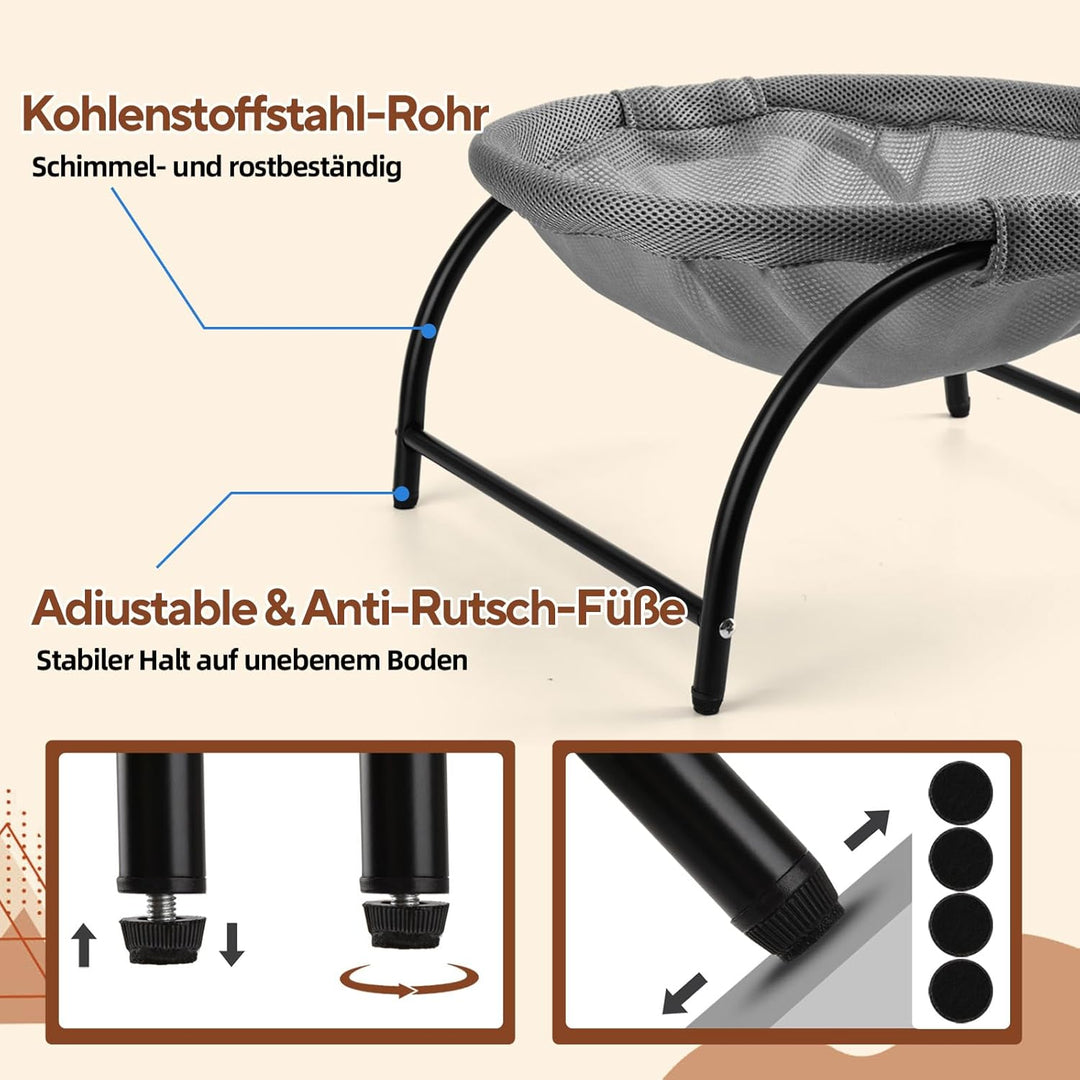 Katzenhängematte Outdoor, Erhöhter Katzenbett mit abnehmbarem, Waschbarem Netzstoff, Stehend Hängema
