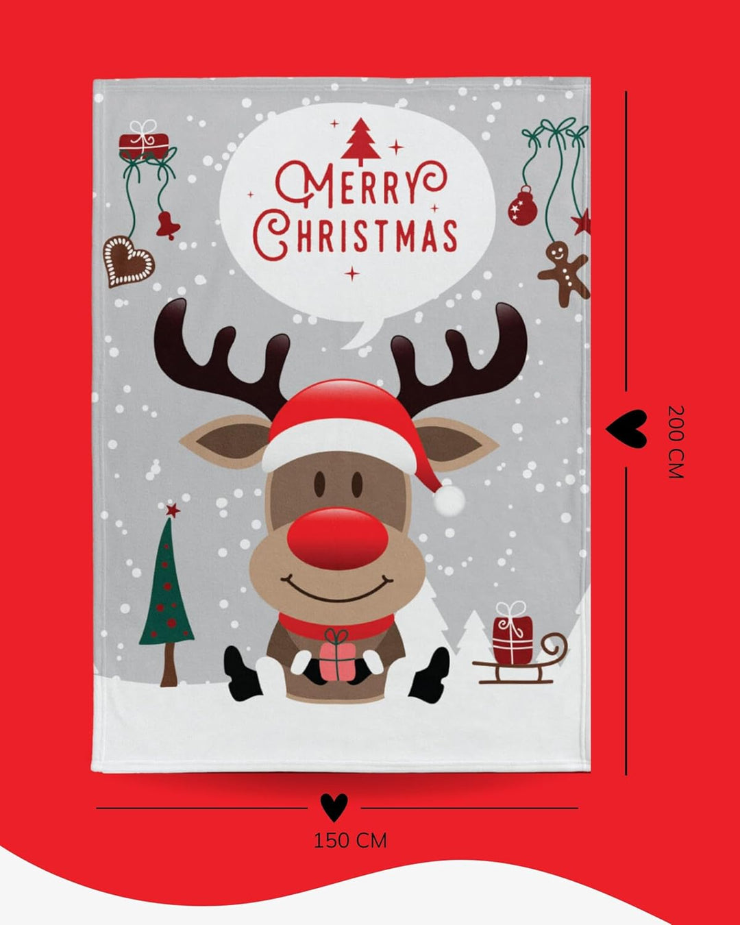 MTOnlinehandel Kuscheldecke flauschig 150x200 cm, Merry Christmas Wohndecke Rentiere Schnee Winter,